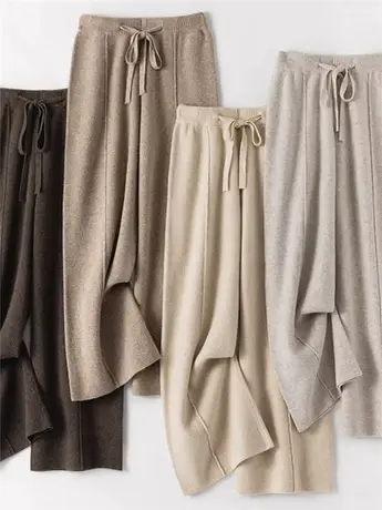 高腰阔腿裤女秋冬新款显瘦软糯垂感外穿针织休闲百搭直筒毛呢裤子商品大图