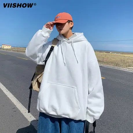 VIISHOW日系简约纯色连帽卫衣男生休闲宽松中春秋冬2024新款帽衫商品大图