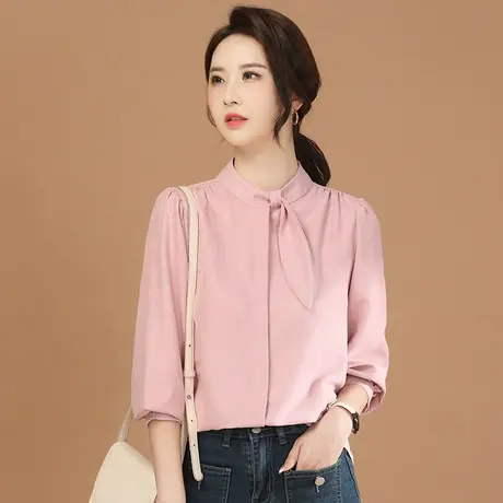 韩潮袭人复古洋气设计感粉色长袖衬衫上衣女2024春季新款休闲衬衣图片