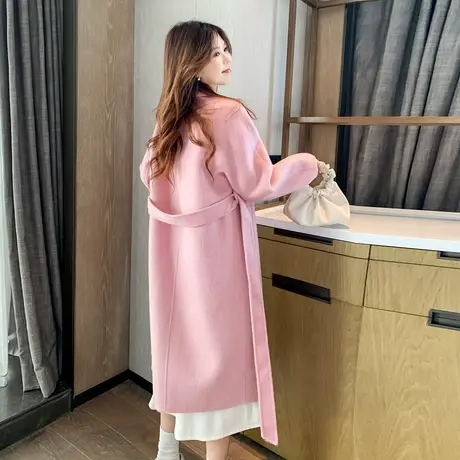 othermix 高级感双面呢羊毛大衣女秋冬新款小个子中长款羊绒外套图片