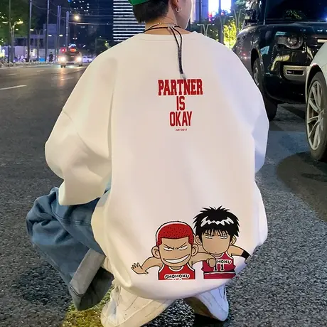 无帽卫衣男秋冬ins潮牌宽松vintage日系卡通男生篮球运动上衣服t商品大图