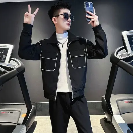 工装夹克男春季简约小众明线设计感休闲外套上衣个性韩版男装褂子商品大图