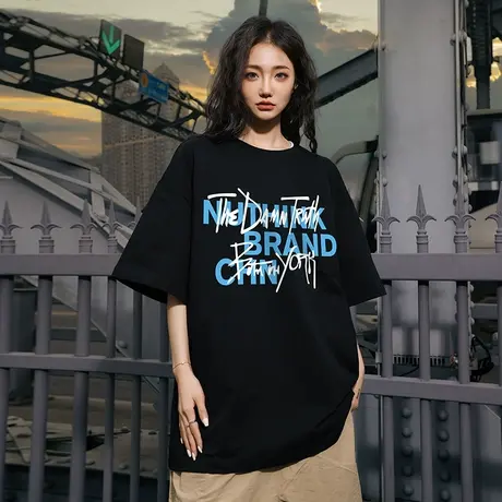 Nuthink潮牌字母短袖美式高街情侣装T恤男潮宽松oversize半袖上衣商品大图