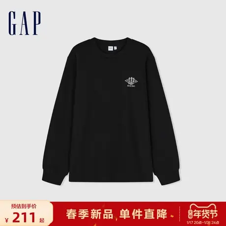 Gap男女装2024春季新款华夫格肌理圆领长袖T恤情侣套头上衣417150商品大图
