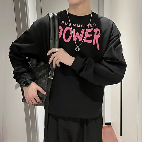 个性字母印花卫衣男春季潮牌重磅街头痞帅长袖T恤百搭外套上衣潮商品大图