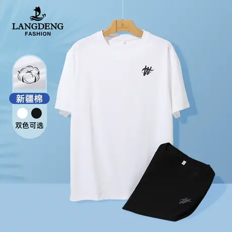 浪登男士2023新款夏季短袖T恤休闲时尚简约棉质透气圆领上衣男商品大图