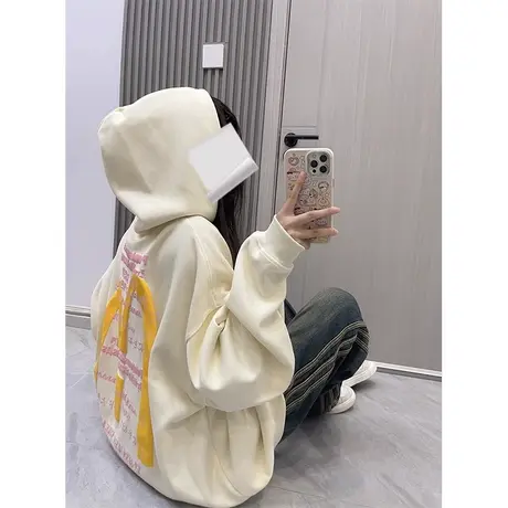 设计感发泡印花字母连帽卫衣女春秋薄款宽松慵懒风秋冬季加绒外套商品大图