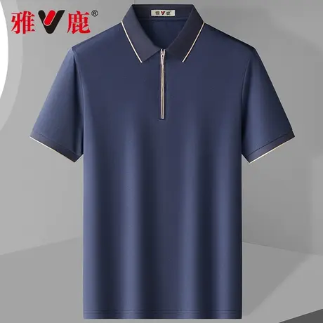 【含桑蚕丝】雅鹿中年男士短袖t恤夏季新款纯色宽松爸爸装上衣服商品大图