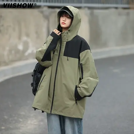VIISHOW冲锋衣外套男2024春季山系户外防水防风宽松连帽工装夹克图片