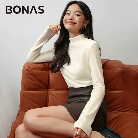 2024年半高领打底衫新款女春装修身加绒加厚内搭黑白色长袖上衣图片