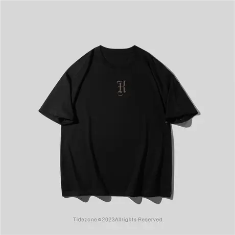 Ohlyah潮牌简约夏季哥特字母印花黑色短袖T恤男美式情侣学生上衣商品大图