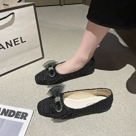 法式玛丽珍鞋女2024年新款春夏季百搭浅口单鞋蝴蝶结平底奶奶鞋潮商品大图