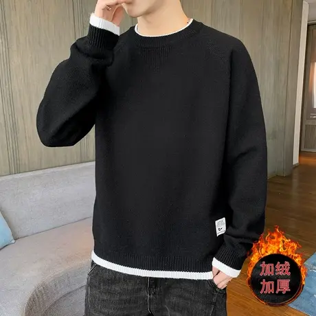 男士毛衣冬季2023新款百搭上衣圆领长袖打底衫加绒加厚内搭毛线衣商品大图