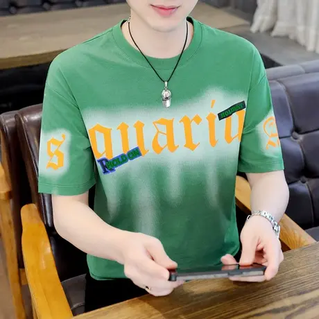 潮牌韩版渐变色短袖t恤夏季男士帅气宽松圆领体恤衫薄款港风夏装图片