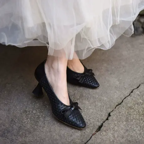 Artmu阿木原创复古手工编织小猫跟单鞋尖头蝴蝶结高跟鞋2024新款商品大图