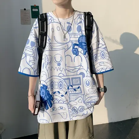 夏季短袖t恤男孩12-15岁初中学生13宽松半袖14青少年大童潮牌上衣商品大图