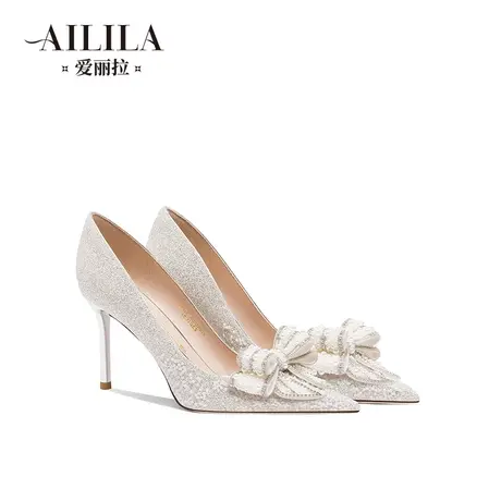 爱丽拉婚鞋女2023新款白色公主婚纱新娘水晶高跟鞋子高级感不累脚图片