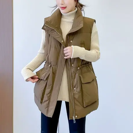 羽绒马甲背心女士中长款秋冬季外穿2023年新款潮流时尚马夹白鸭绒图片