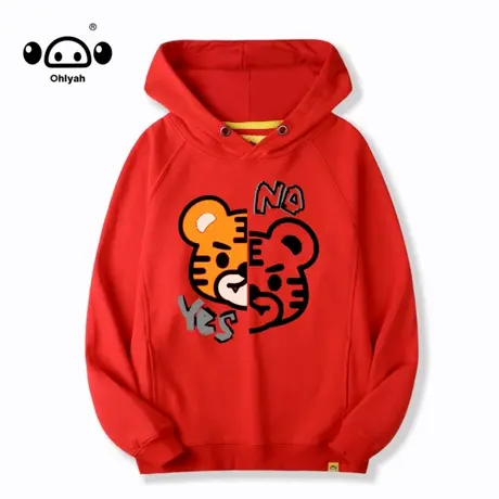 Ohlyah新年卫衣女跨年过年喜庆大红色情侣本命年连帽可爱老虎图案商品大图