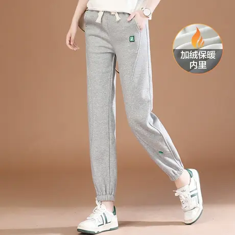 韩潮袭人松紧腰显瘦束脚运动裤女2023冬季新款黑色加绒卫裤休闲裤图片