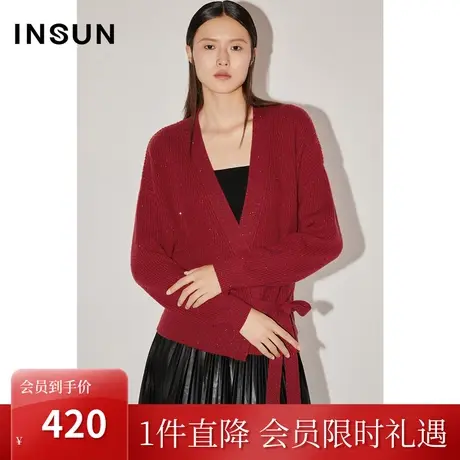 恩裳COVER冬时尚珠片绑带半围裹式百搭优雅羊毛毛织衫女图片