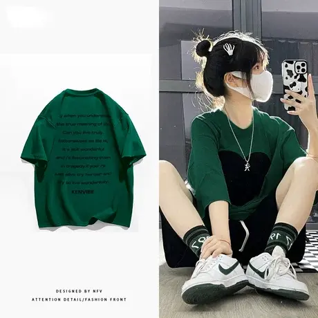 oversize短袖t恤女2023年夏季新款宽松大码印花半袖纯棉上衣ins潮商品大图