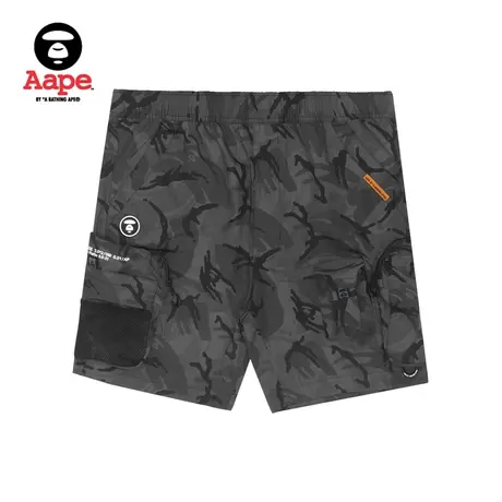 Aape旗舰店男装春夏猿颜徽章字母印花多口袋网格潮流短裤6851XAI商品大图