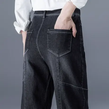 黑色牛仔裤女宽松九分裤春秋2023新款高腰显瘦老爹裤哈伦萝卜裤子商品大图