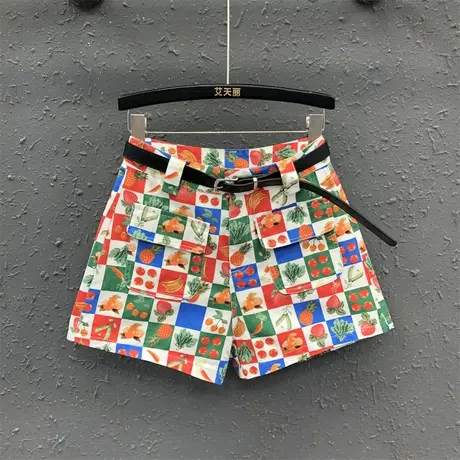 时尚潮流设计感印花牛仔短裤女2023年夏季新品个性显瘦阔腿裤热裤商品大图