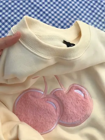 奶fufu圆领卫衣女秋冬加绒加厚oversize宽松慵懒风落肩外套上衣潮商品大图