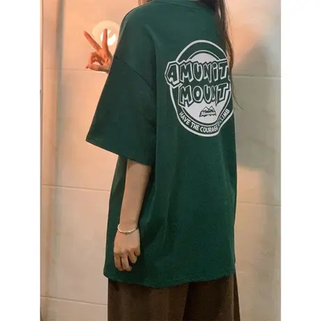 大码美式潮牌t恤女oversize男友风绿色短袖ins潮休闲宽松情侣上衣图片