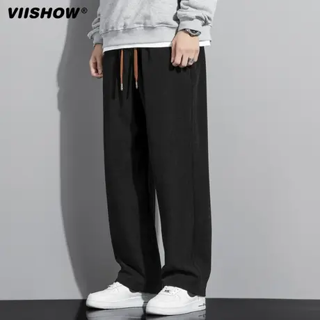 VIISHOW潮牌高街阔腿休闲裤男款2023春秋松紧腰长色宽松直筒裤子图片