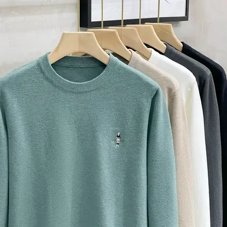 秋冬季圆领毛衣男针织衫打底衫长袖2023新款厚款刺绣毛衫线衣上衣商品大图