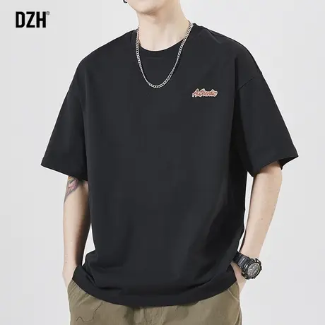 男士潮牌短袖t恤男夏季薄款黑色刺绣上衣2023新款纯棉五分袖衣服商品大图
