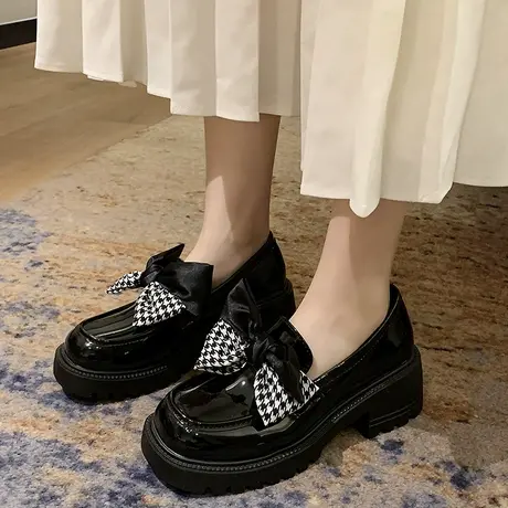 2023年春秋冬季新款玛丽珍蝴蝶结乐福鞋女英伦风小皮鞋jk粗跟单鞋商品大图