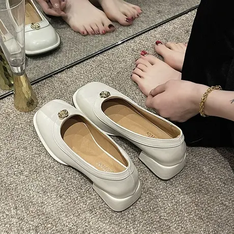 小香风粗跟单鞋女2023春季新款法式玛丽珍鞋山茶花瓢鞋温柔晚晚鞋商品大图