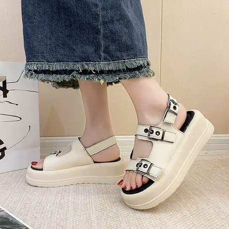 松糕厚底凉鞋女2023年夏季新款小众高级感配裙子罗马鞋海边沙滩鞋商品大图