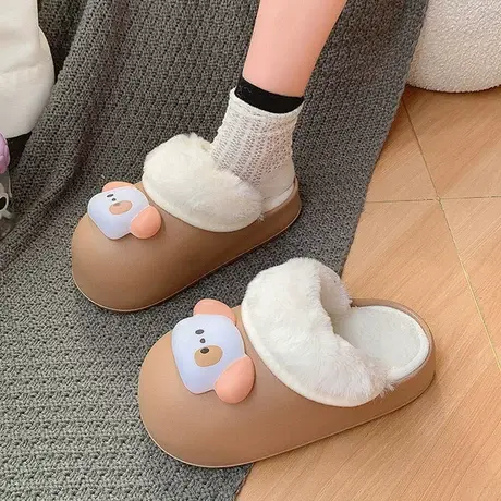 可爱小狗棉拖鞋女外穿冬加绒毛毛半拖半拖鞋宿舍丑萌大头面包棉鞋图片