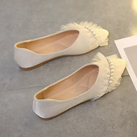 女鞋平底鞋女尖头蕾丝韩版百搭仙女鞋2023新款套脚瓢鞋子配裙子女商品大图