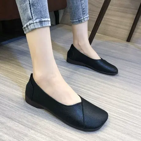 乐福鞋女2023年春秋季新款英伦风小皮鞋女一脚蹬豆豆鞋女平底单鞋商品大图