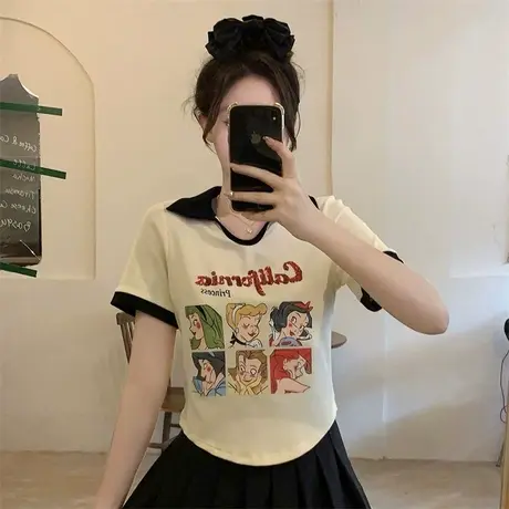 夏季大码韩版显瘦洋气遮肉女装短袖T恤小众炸街正肩上衣胖mm200斤图片