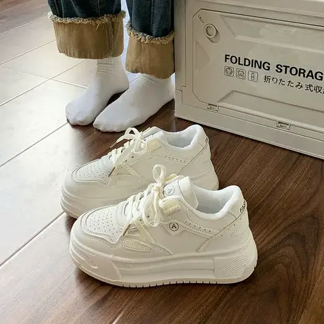 超火小白鞋女春秋百搭厚底高级感板鞋2024新款小众徳训休闲运动鞋商品大图
