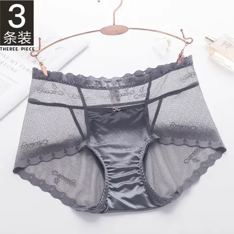 3条装 中高腰提臀收腹超薄网纱三角裤无痕大码性感内裤女蕾丝夏季商品大图