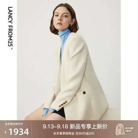 朗姿羊毛西装通勤休闲外套女2023年冬季新款职业气质正装西服女图片