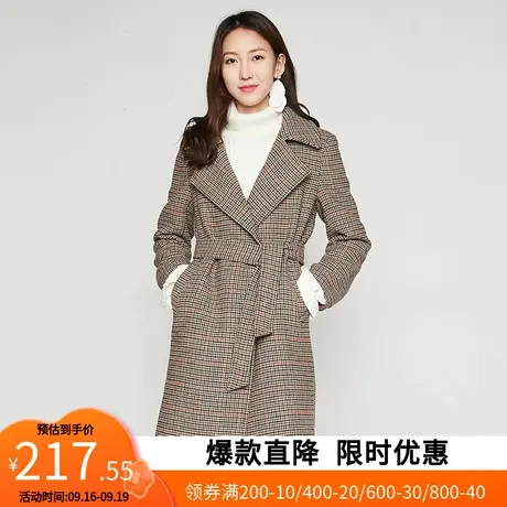 艾格2023春季新品千鸟格修身气质中长款大衣女Y944图片