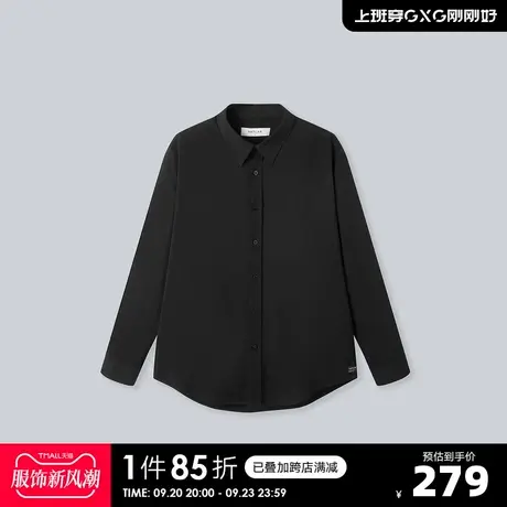 YATLAS亚锐男装2020秋季商场同款黑色翻领长袖衬衫男潮商品大图