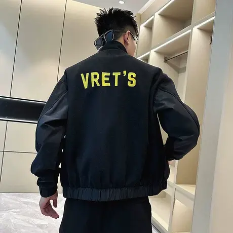 立领字母夹克春秋季新款小众拼接设计感潮流痞帅休闲外套秋装褂子商品大图