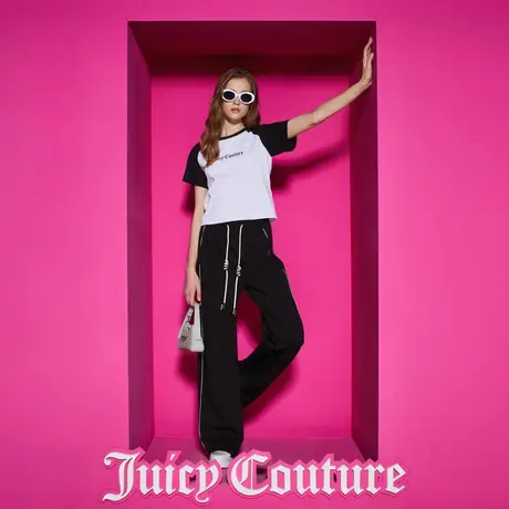 Juicy Couture橘滋2023新款复古logo印花撞色短袖T恤图片