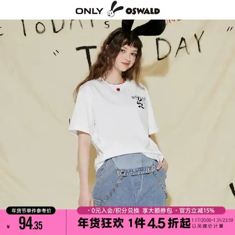 ONLY2023冬季新款迪士尼奥斯华联名直筒印花短袖T恤女图片