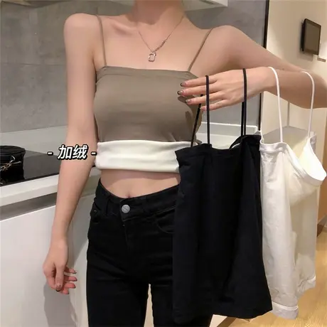 加绒加厚保暖吊带背心法式针织衫小香风毛衣外套秋冬打底上衣女士图片